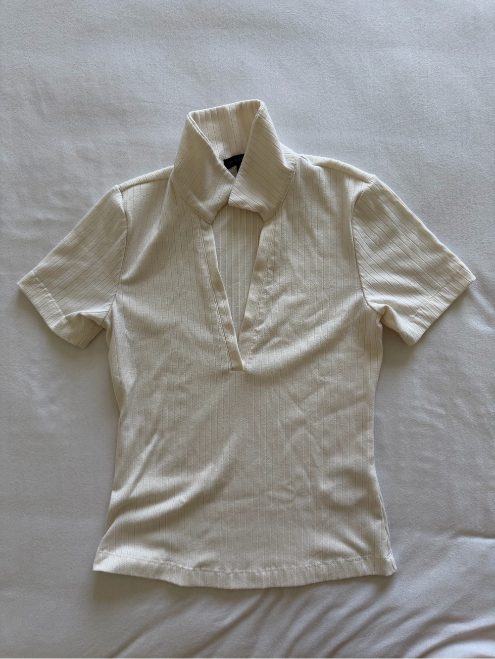Dynamite Cream Ribbed Short Sleeve Polo Top